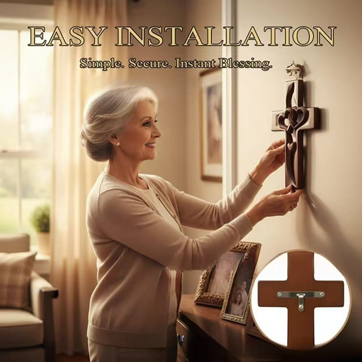 Double-Heart Wooden Hanging Cross