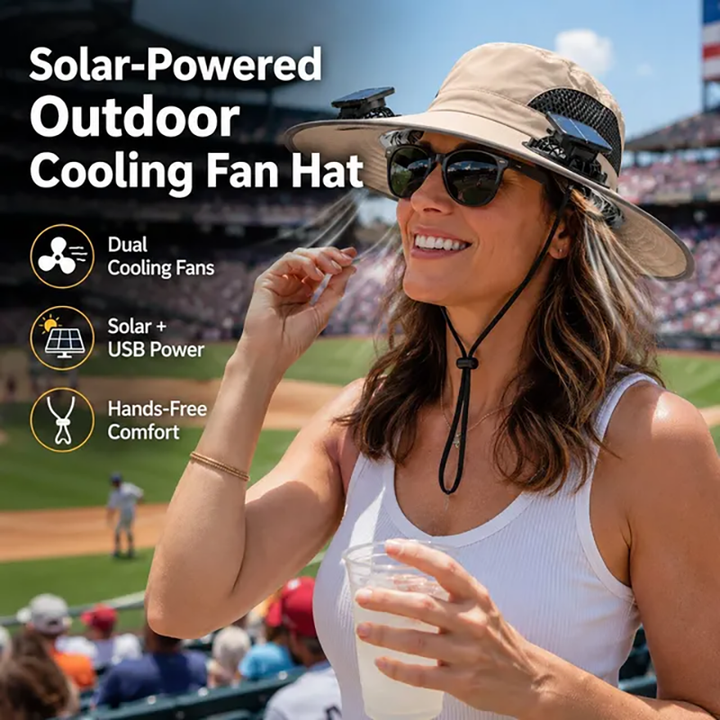 Solar-powered outdoor cooling fan hat