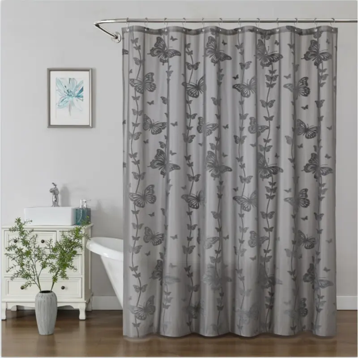 Waterproof geometric-patterned bathroom curtain