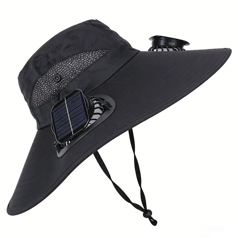 Solar-powered outdoor cooling fan hat