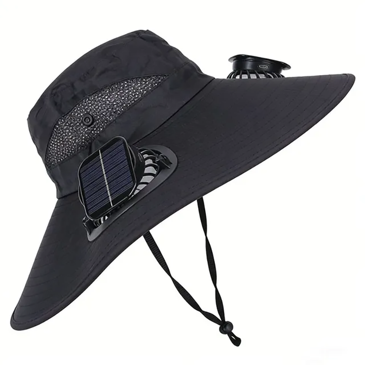 Solar-powered outdoor cooling fan hat