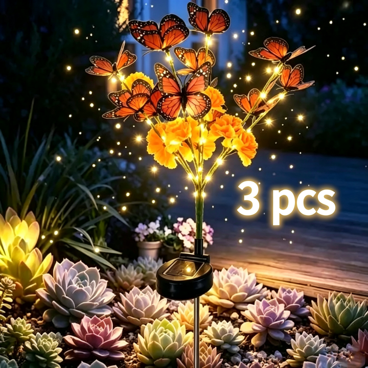 Solar-powered simulated flower and butterfly floor lamp