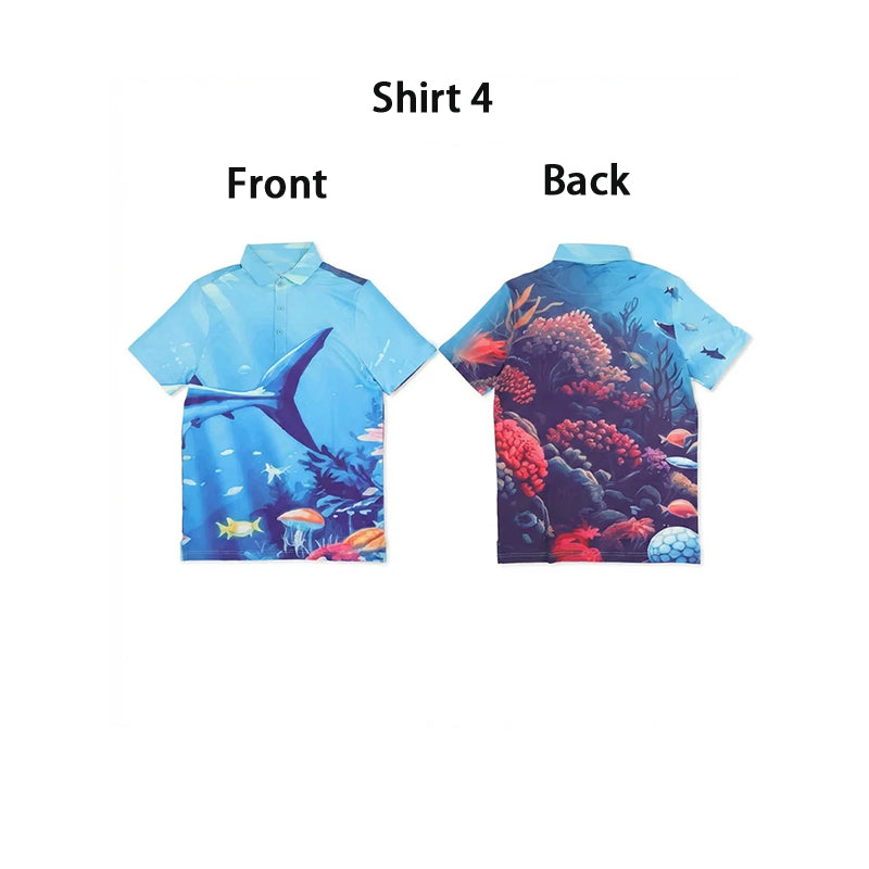 Shark-print short-sleeve polo shirt