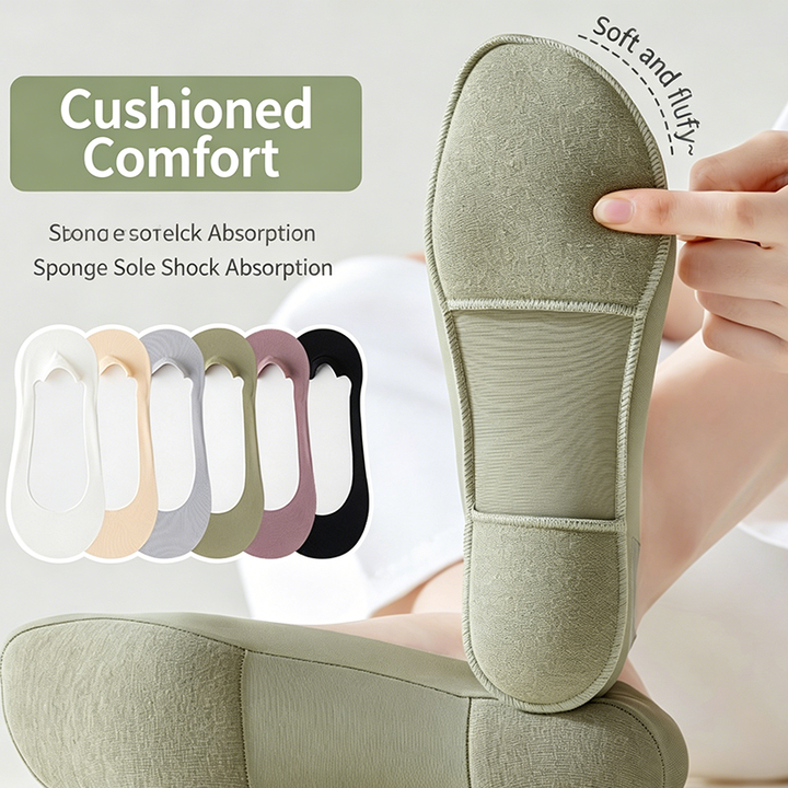 Cotton invisible socks with non-slip sponge sole