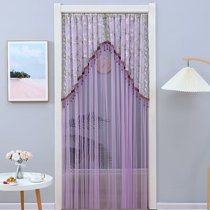Sheer Lace Floral Embroidered Door Curtain