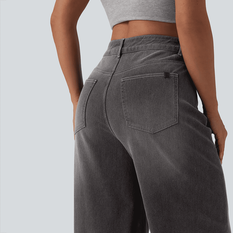 Asymmetrical high-waisted washed casual loose jeans