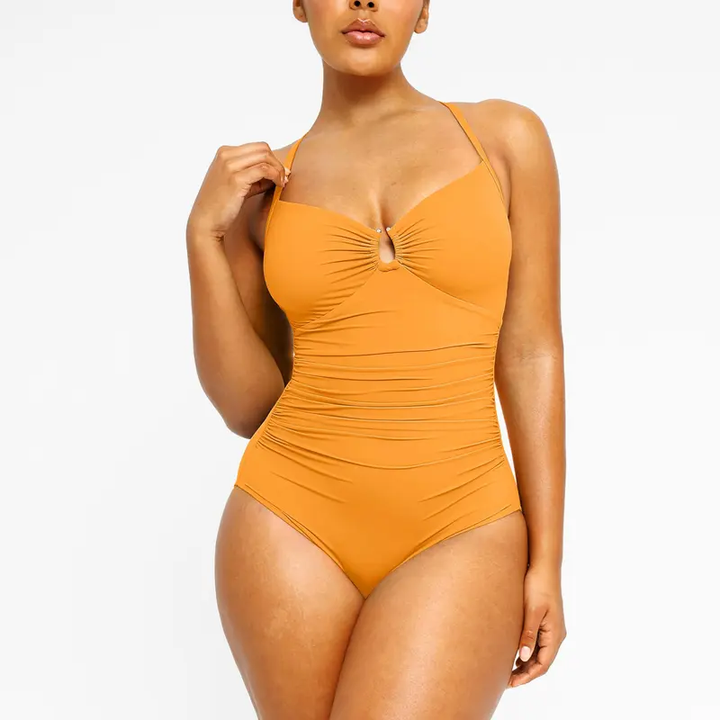 Solid-Color Slimming Swimsuit with Double Straps
