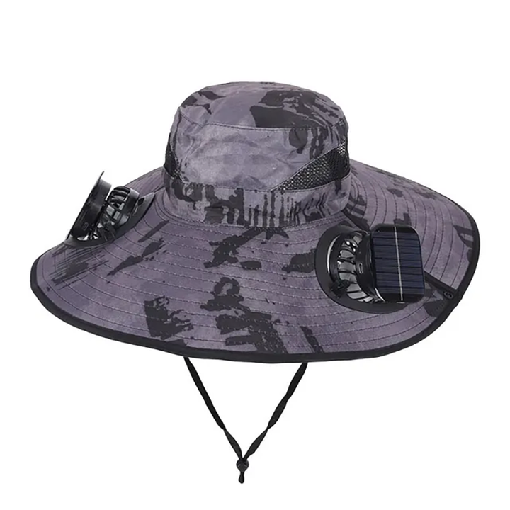 Solar-powered outdoor cooling fan hat