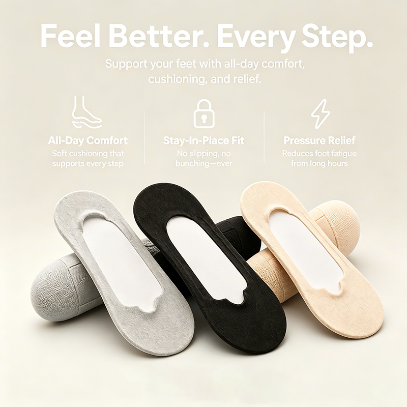 Cotton invisible socks with non-slip sponge sole