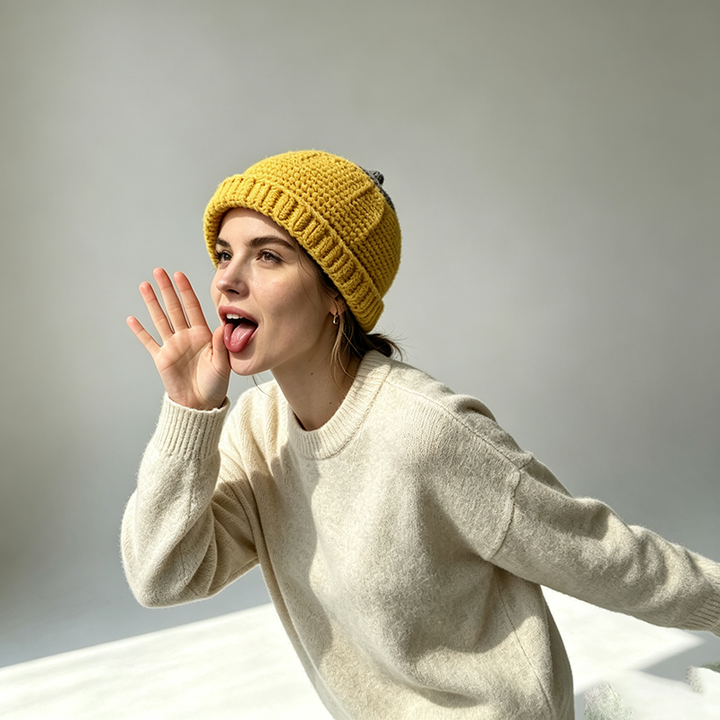 Beanie with a small top knot