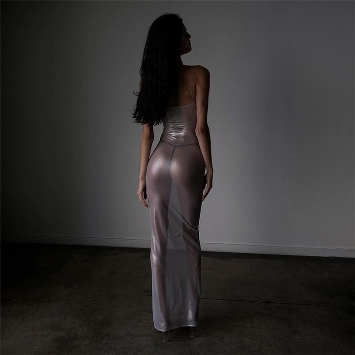Silver Mesh Slim-Fit Spaghetti-Strap Dress