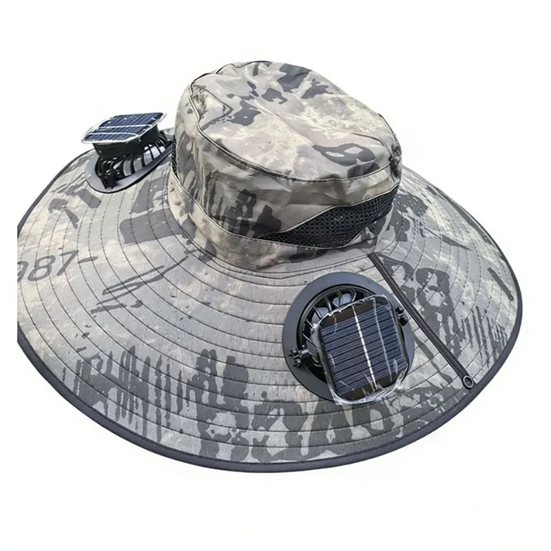 Solar-powered outdoor cooling fan hat