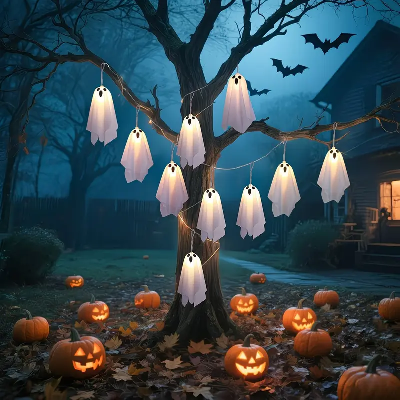 Hanging Ghost String Lights for Halloween