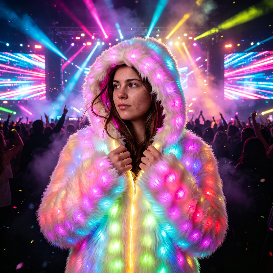 Colorful glowing carnival coat