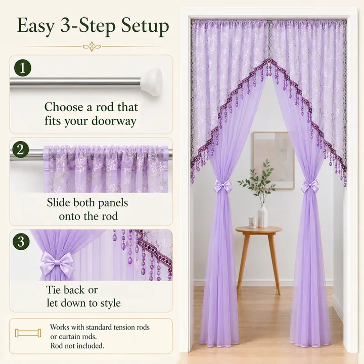 Sheer Lace Floral Embroidered Door Curtain