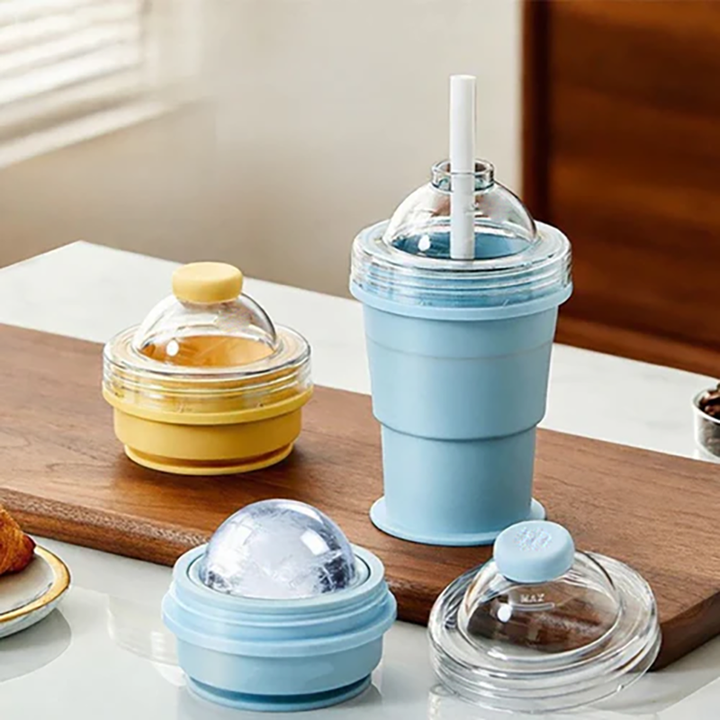Collapsible Ice Maker Cup with Lid &amp; Straw