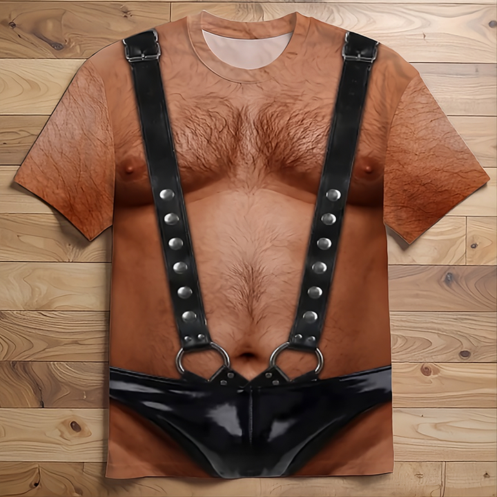 Short-sleeve shirt with realistic muscle print
