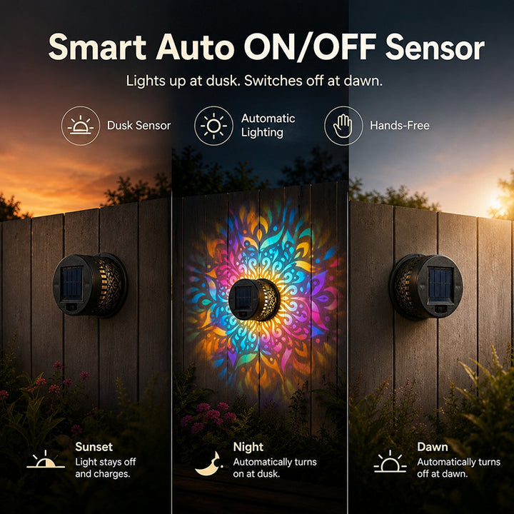 Solar Mandala Wall Light Outdoor Garden Fence Projector Lamp