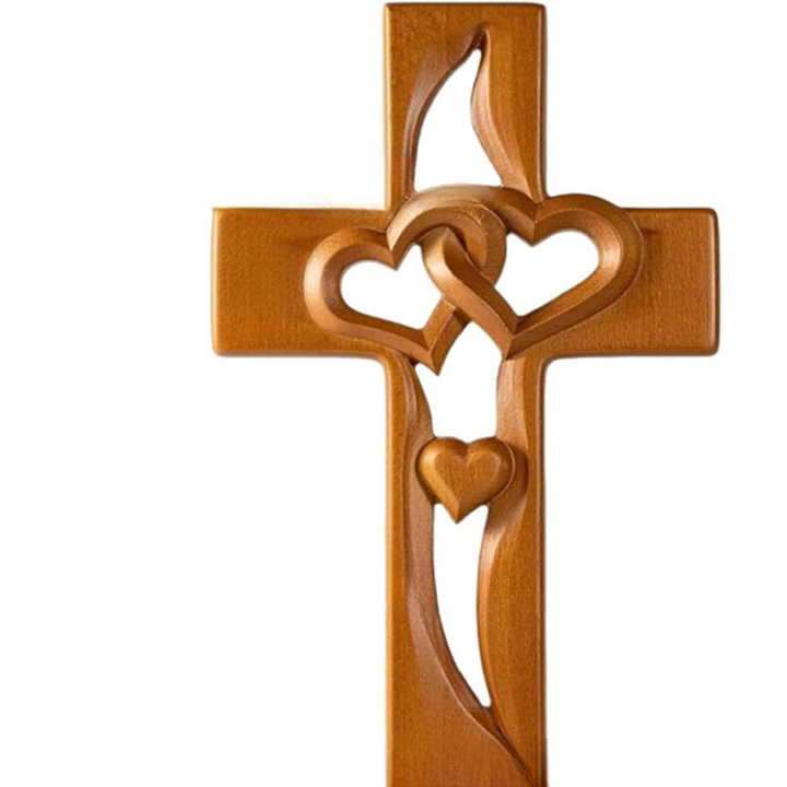 Double-Heart Wooden Hanging Cross