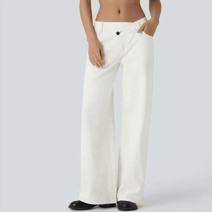 Asymmetrical high-waisted washed casual loose jeans