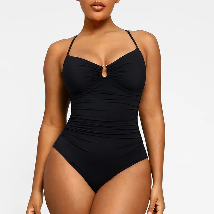Solid-Color Slimming Swimsuit with Double Straps