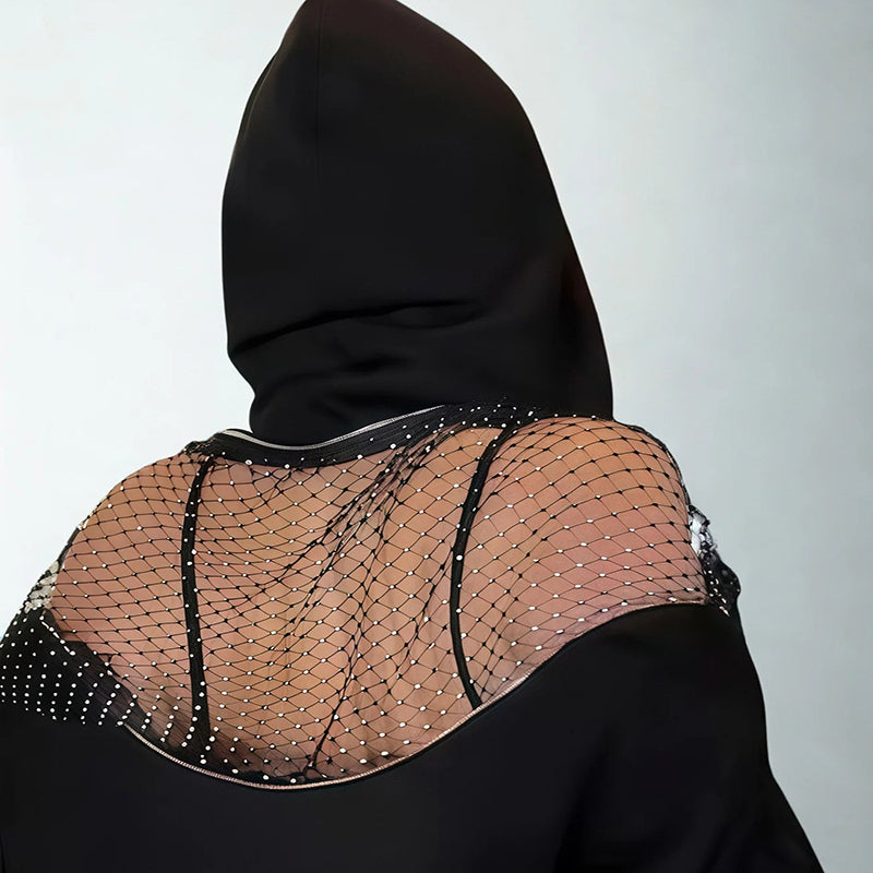 Hooded sweatshirt with mesh panels and zipper detailing