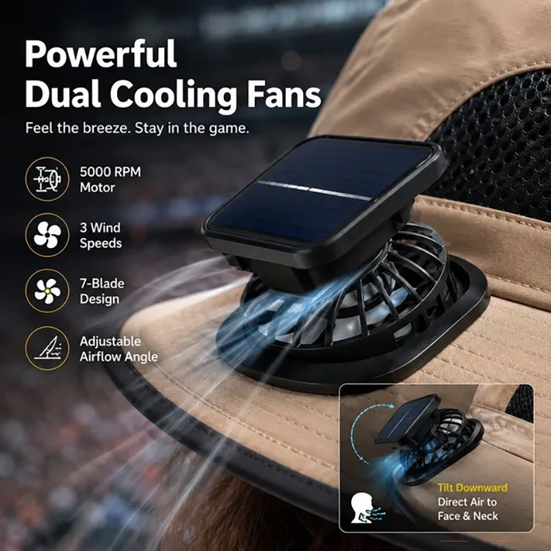 Solar-powered outdoor cooling fan hat