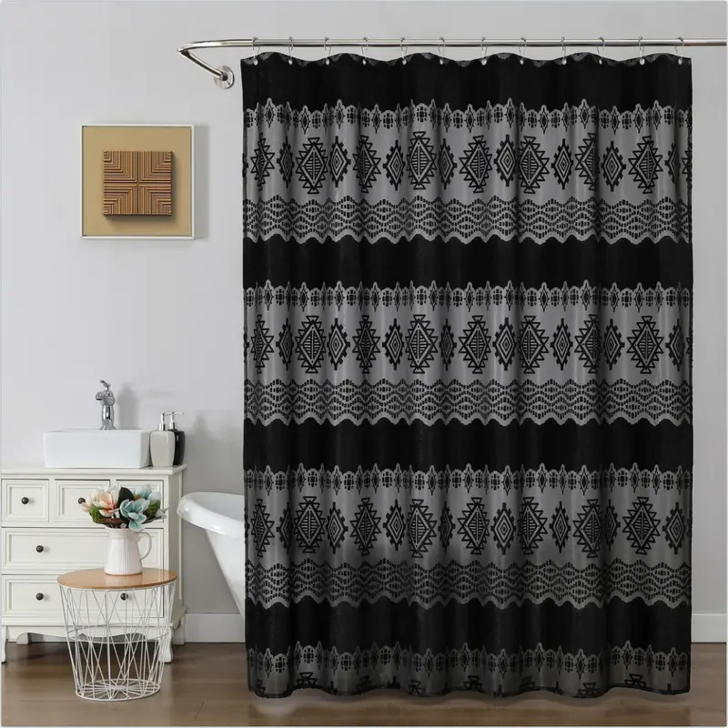 Waterproof geometric-patterned bathroom curtain