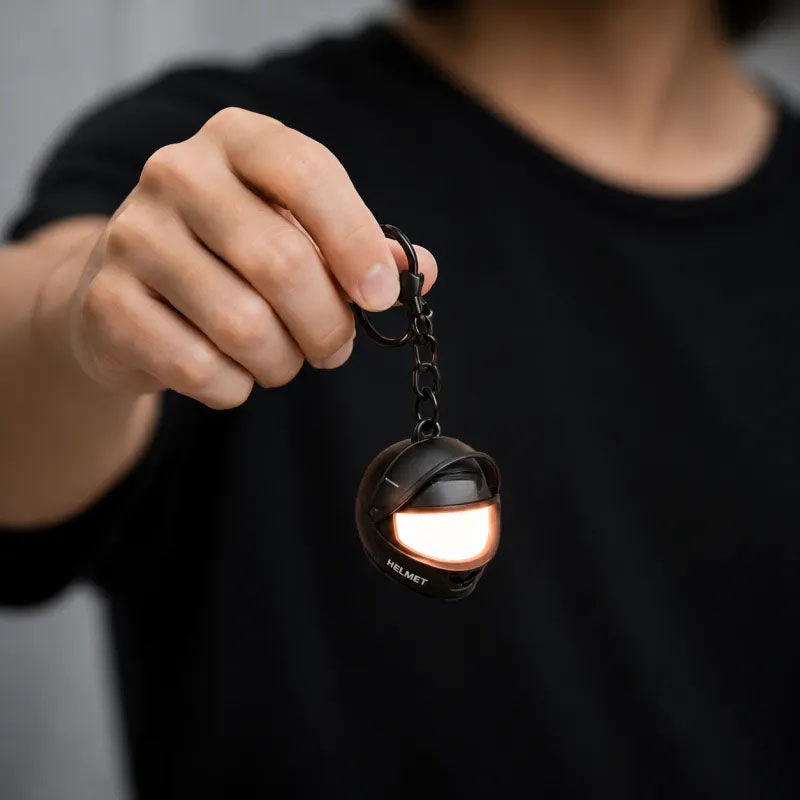 Mini Light-Up Motorcycle Helmet Keychain
