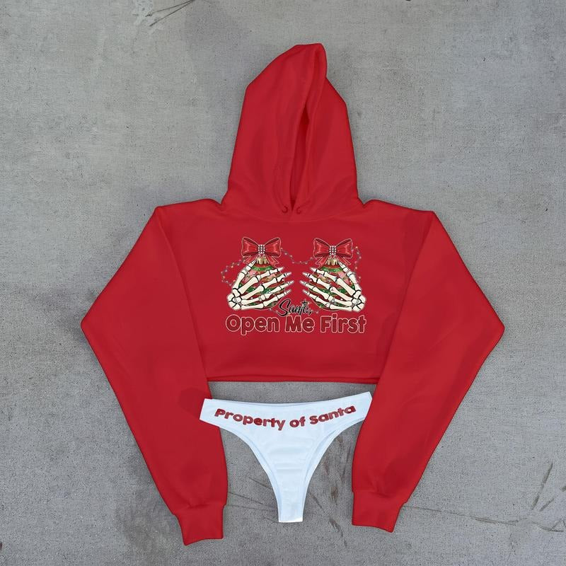 Christmas Cropped Hoodie and Thong Set