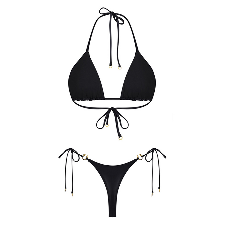 Metal buckle halter bikini