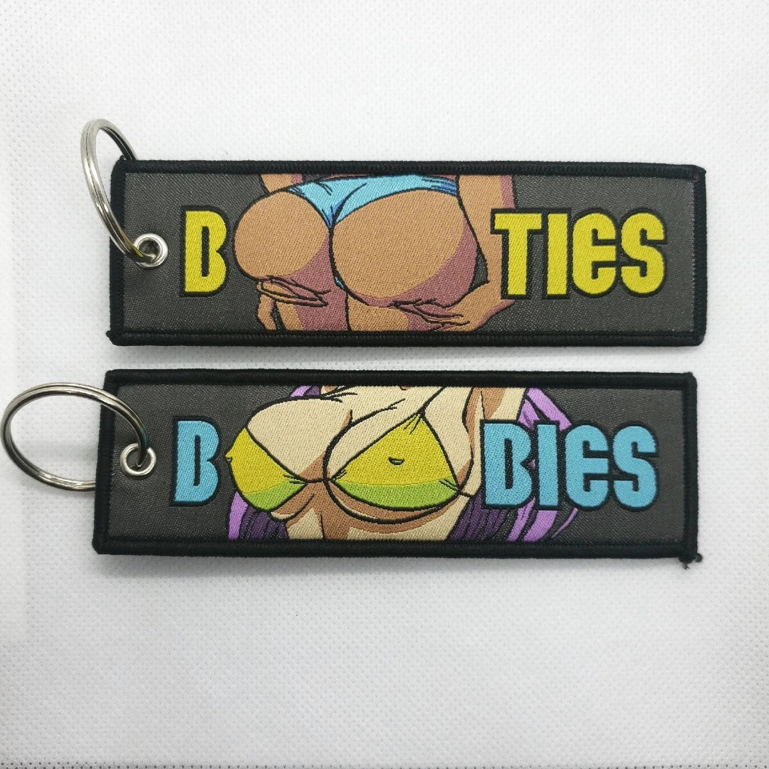 Double-sided Embroidered Cartoon Ribbon Keychain