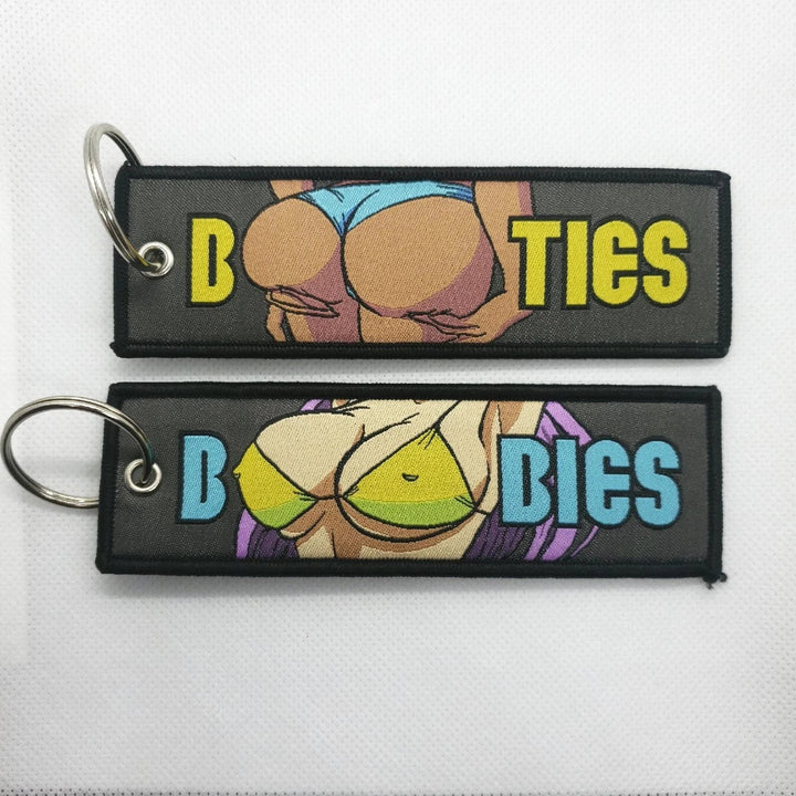 Double-sided Embroidered Cartoon Ribbon Keychain