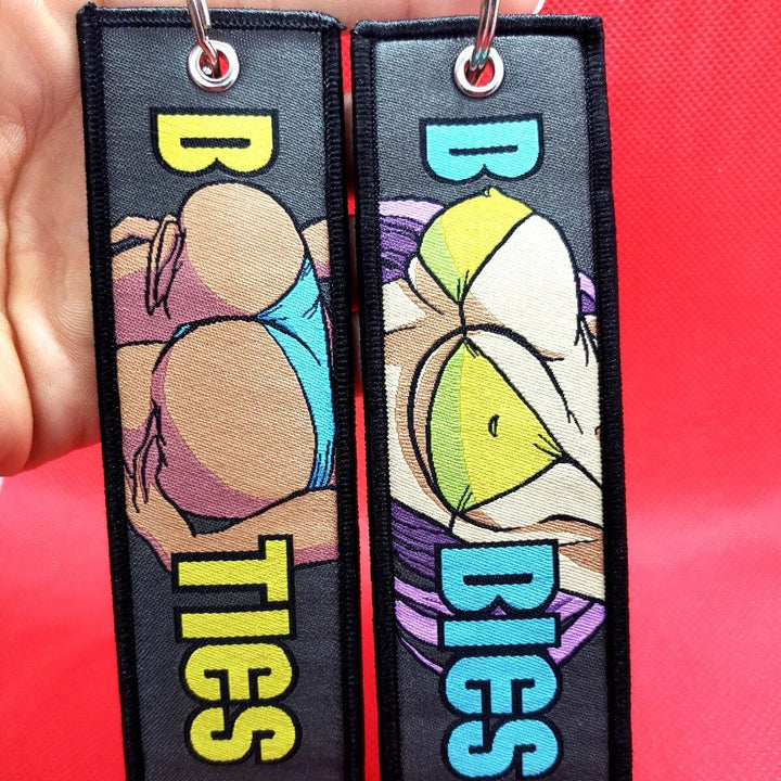 Double-sided Embroidered Cartoon Ribbon Keychain