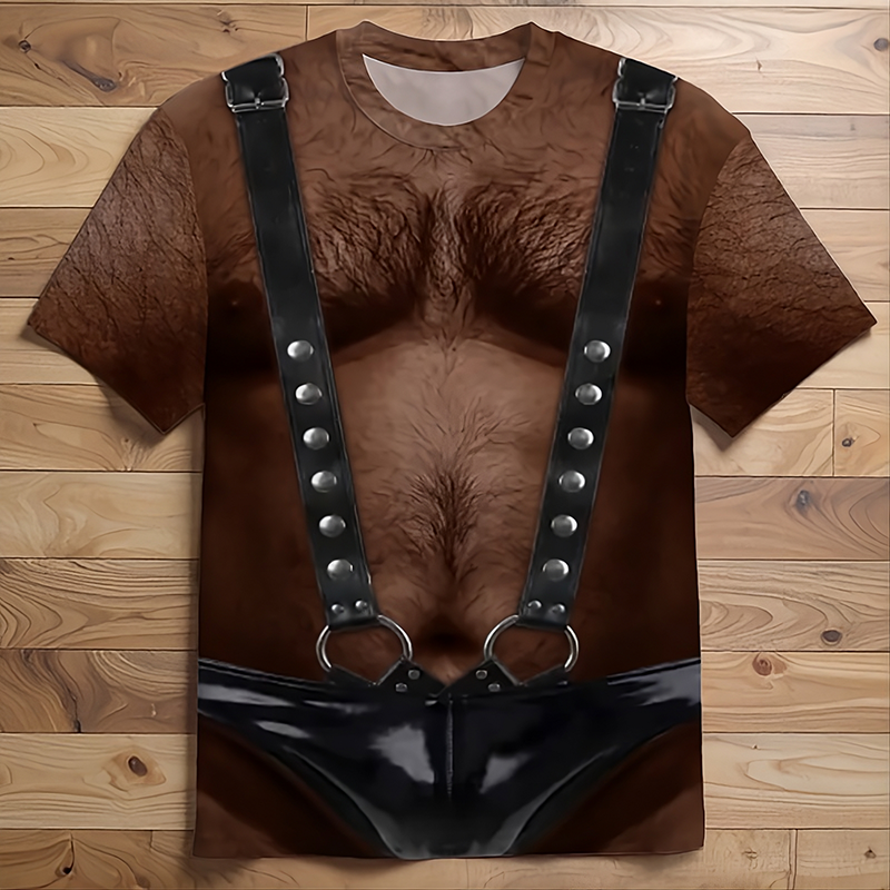 Short-sleeve shirt with realistic muscle print