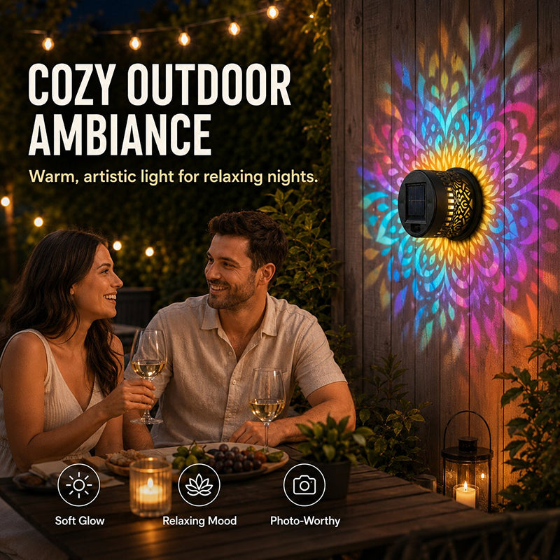 Solar Mandala Wall Light Outdoor Garden Fence Projector Lamp