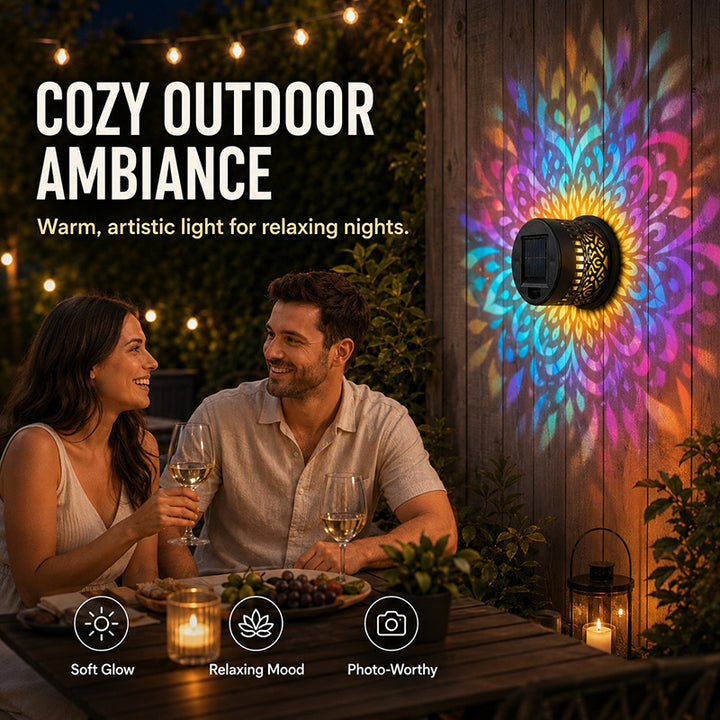 Solar Mandala Wall Light Outdoor Garden Fence Projector Lamp