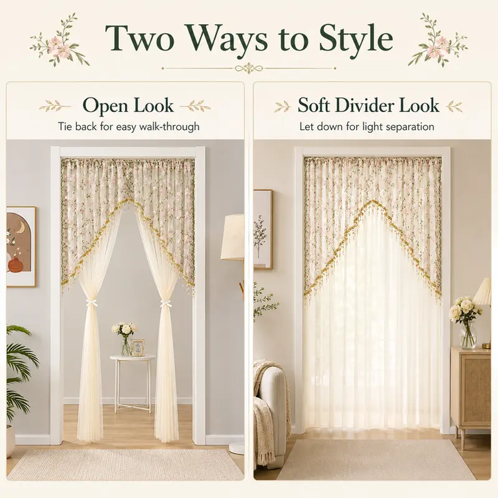 Sheer Lace Floral Embroidered Door Curtain