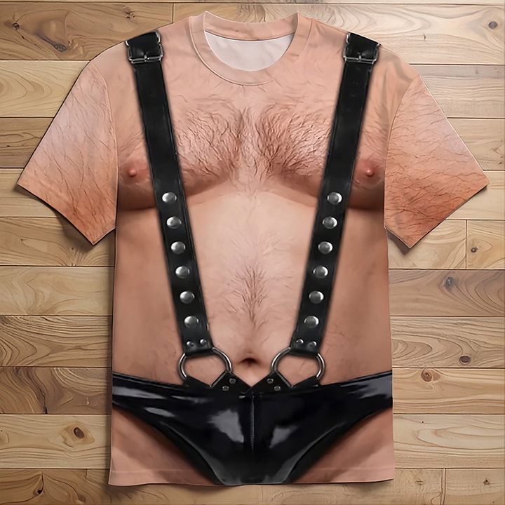 Short-sleeve shirt with realistic muscle print