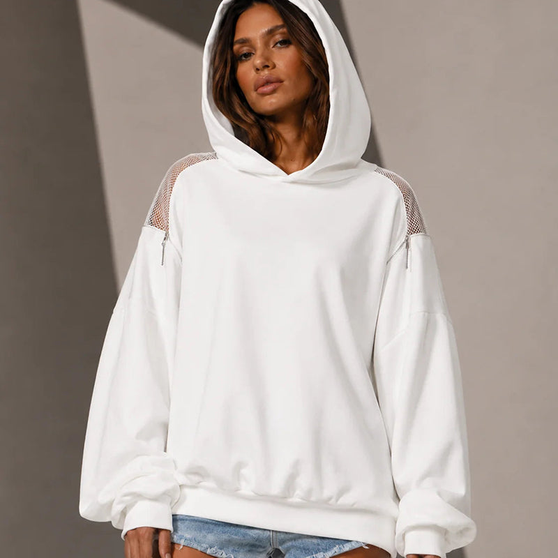 Hooded sweatshirt with mesh panels and zipper detailing