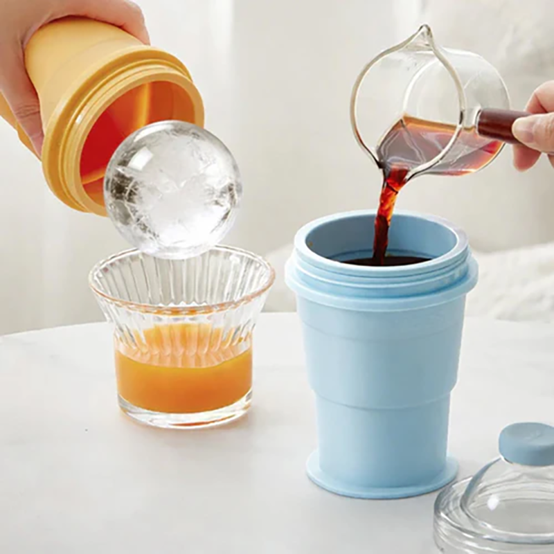Collapsible Ice Maker Cup with Lid &amp; Straw