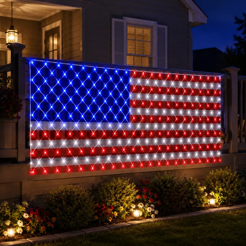 Solar-powered outdoor net lights
