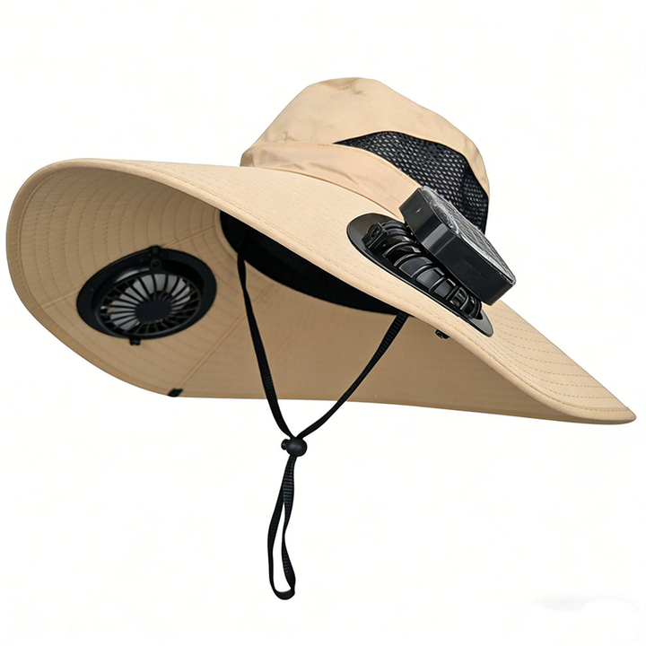 Solar-powered outdoor cooling fan hat