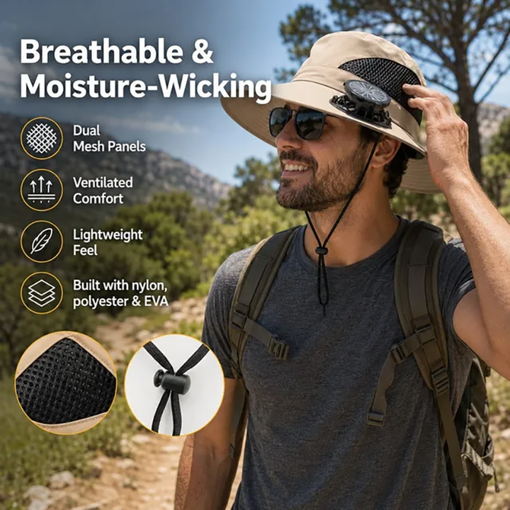 Solar-powered outdoor cooling fan hat