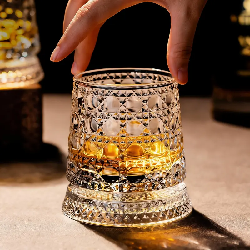Luxury 360° Rotating Crystal Glass – Star-Cut Stress-Relieving Whiskey/Wine Glass