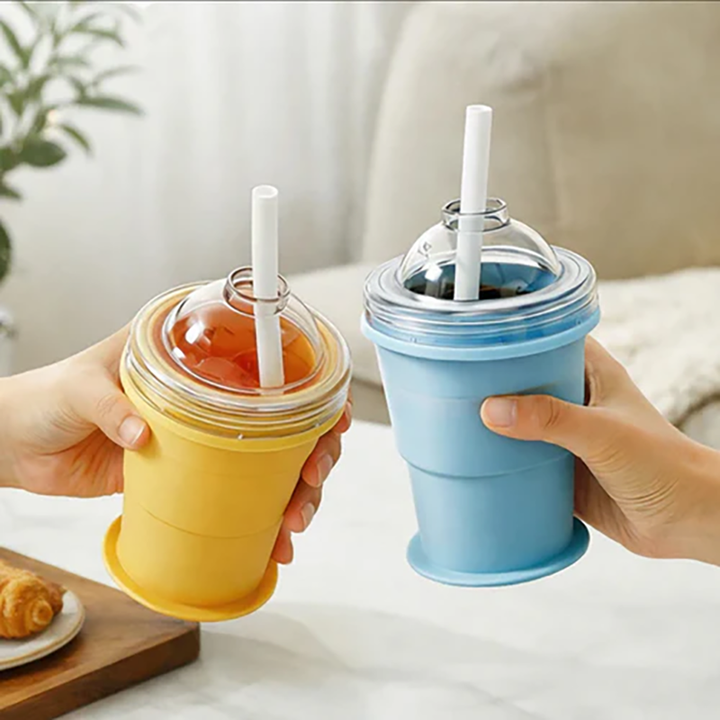 Collapsible Ice Maker Cup with Lid &amp; Straw