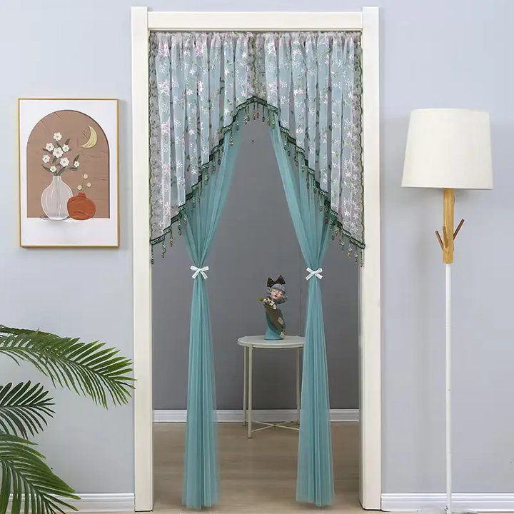Sheer Lace Floral Embroidered Door Curtain