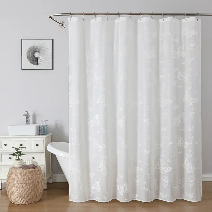 Waterproof geometric-patterned bathroom curtain