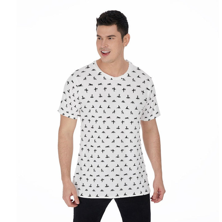 Crew neck T-shirt with all-over print of sexual positions