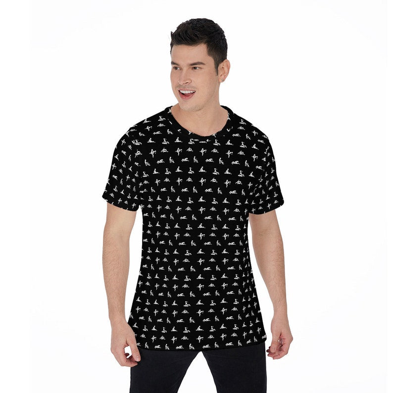 Crew neck T-shirt with all-over print of sexual positions